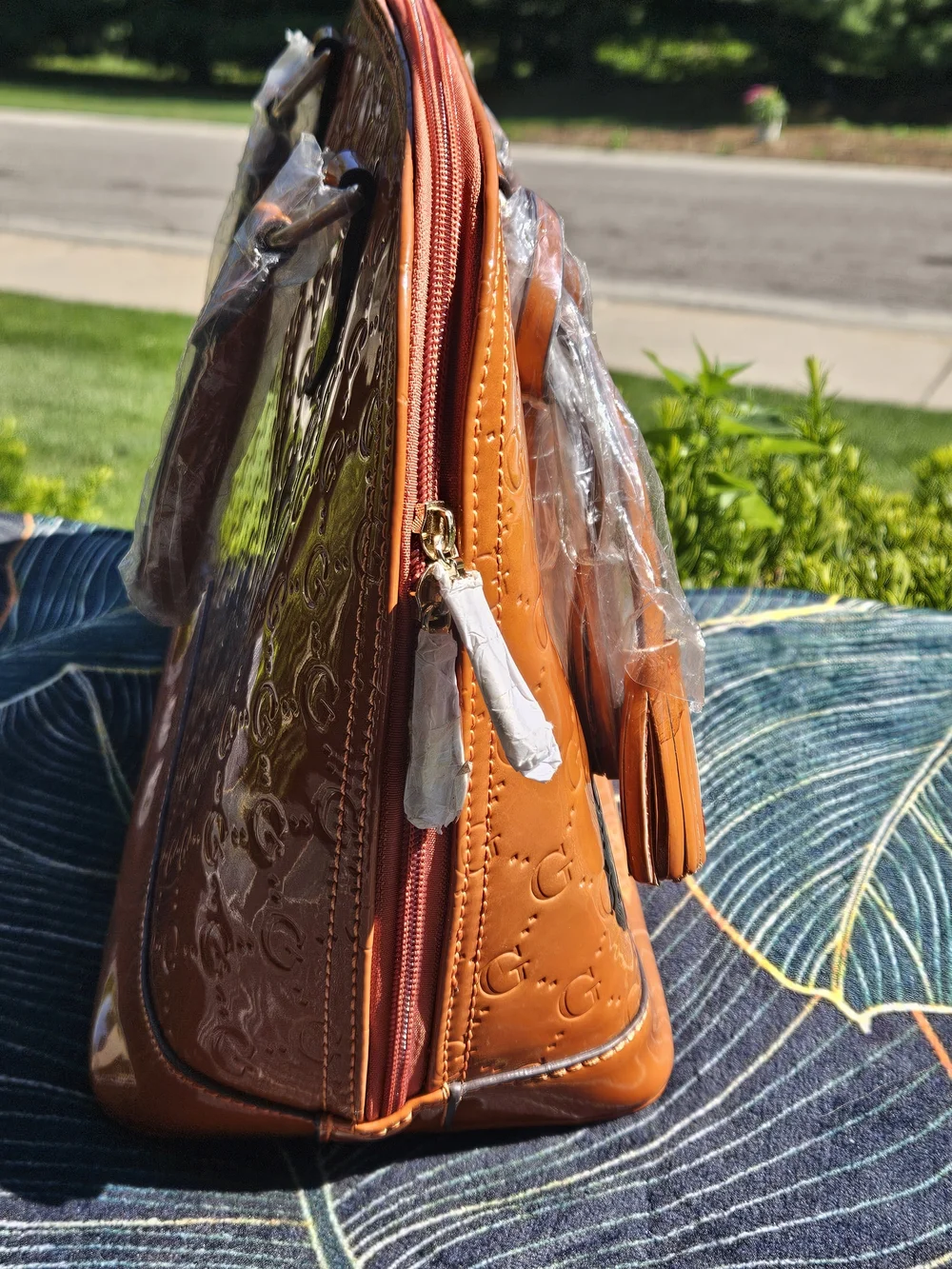 Stylish Coffee Patent  Leathet Handbag
